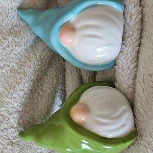 FREE W/ PURCHASE Set Of 2 Ceramic Gnome Figurines - Pastel Blue & Green NWT